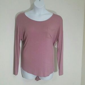 Top t shirt pink crew neck stretch long sleeve